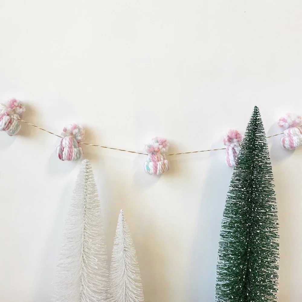 Handmade Winter Mini Knit Beanie Hat Christmas Garland Christmas Decorations